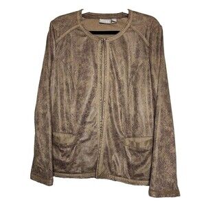 2/$30 Chicos Faux Suede Leather Open Front Jacket Size L Brown Boho Western